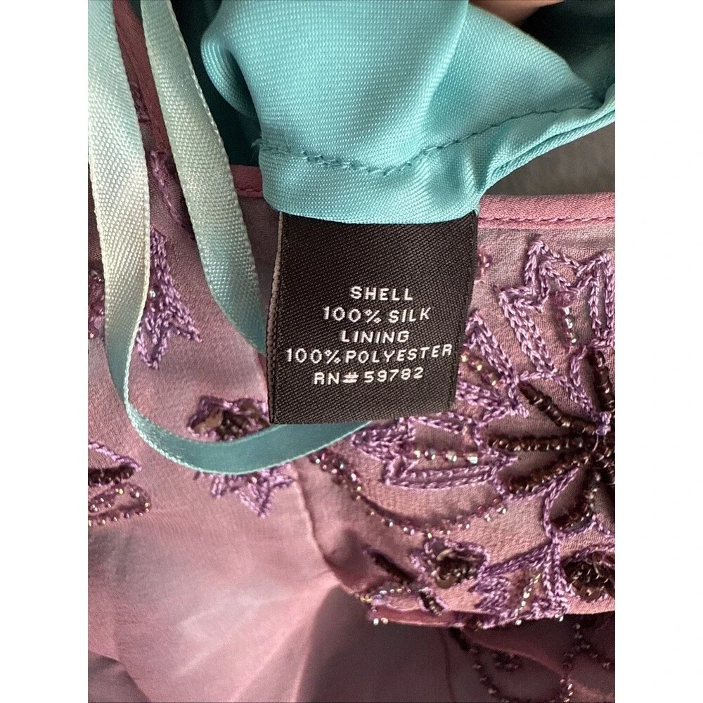 NWT VTG Adrianna Papell Purple/Teal Y2K Fairy Mermaid Silk Beaded Dress Sz 14 - Picture 14 of 15
